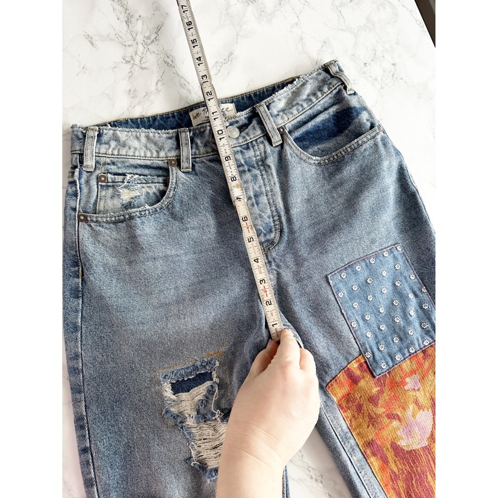 We The Free Belladonna Patchwork Cropped Kick Flare Blue Jeans Women's Size 26 - Picture 10 of 11